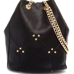 Bucket Style Black Handbag Gold Hardware Shoulder or Crossbody Option